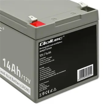 Qoltec Akumulator AGM | 12V | 14Ah | Bezobsługowy | Wydajny | LongLife | do UPS, security-878441