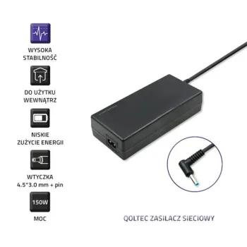 Qoltec Zasilacz do laptopa HP 150W | 19.5V | 7.7A | 4.5*3.0+pin | +kabel zasilający-878241
