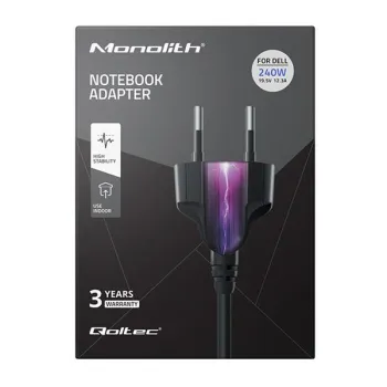 Qoltec Zasilacz do laptopa Dell 240W | 19.5V | 12.3A | 7.4*5.0+pin | +kabel zasilający-878371