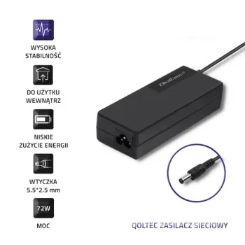 Qoltec Zasilacz desktopowy 72W | 24V | 3A | 5.5*2.5 |+ kabel zasilający-879851