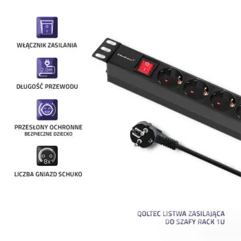 Qoltec Listwa zasilająca PDU do RACK 19'' | 1U | 16A | 8xSCHUKO | 2m-879610