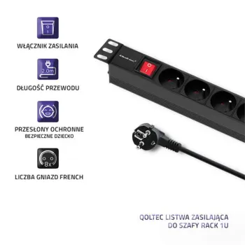 Qoltec Listwa zasilająca PDU do RACK 19'' | 1U | 16A | 8xFRENCH | 2m-879624