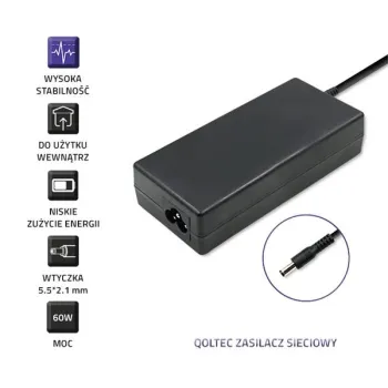 Qoltec Zasilacz desktopowy 60W |12V | 5A | 5.5*2.1  + kabel zasilający-880899