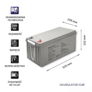 Qoltec Akumulator AGM | 12V | 200Ah | 54.1kg | Bezobsługowy | Mocny | LongLife | do UPS, kampera, łodzi, pieca-880634