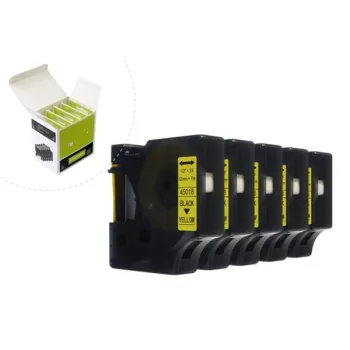 Taśma JetWorld Zamiennik Dymo D1 Czarny na Żółtym 12mm x 7m (5szt.) LM100, LM100+, LM200, LM300, LM400, LM420P, LM350, LM350D, LM360D, LM450D, LM260P,