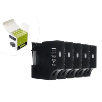 Taśma JetWorld Zamiennik Dymo D1 Biały na Czarnym 12mm x 7m (5szt.) LM100, LM100+, LM200, LM300, LM400, LM420P, LM350, LM350D, LM360D, LM450D, LM260P,