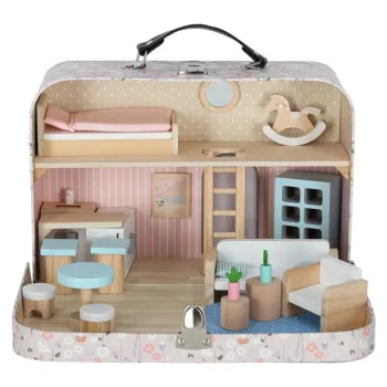 Domek dla lalek w walizce akcesoria drewniane mebelki-914838