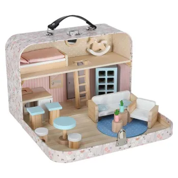 Domek dla lalek w walizce akcesoria drewniane mebelki-914837