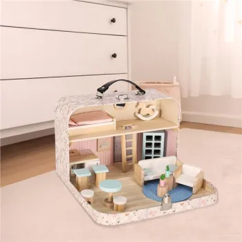 Domek dla lalek w walizce akcesoria drewniane mebelki-914852