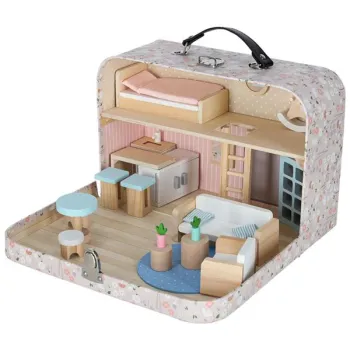 Domek dla lalek w walizce akcesoria drewniane mebelki-914839