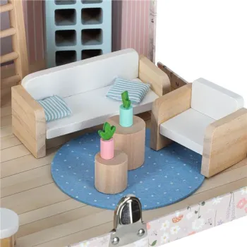 Domek dla lalek w walizce akcesoria drewniane mebelki-914841