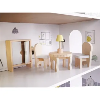 Domek dla lalek drewniany mebelki 70cm szary-915334
