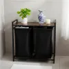 Kosz na pranie bieliznę 2 komory z półką blatem pojemnik loft 80l-928538