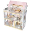 Domek dla lalek drewniany mebelki 78cm róż LED-930454