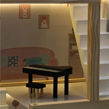 Domek dla lalek drewniany mebelki 78cm róż LED-930464