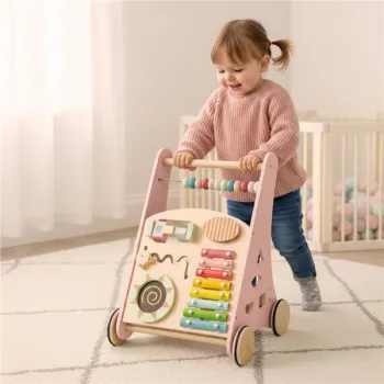 Pchacz dla dziecka chodzik drewniany z liczydłem różowy-930335