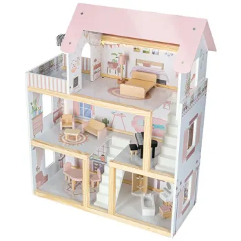 Domek dla lalek drewniany mebelki 78cm róż LED-930454