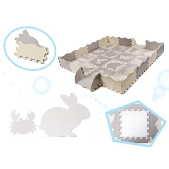 Mata edukacyjna piankowa puzzle szara ecru 36 elementów 150x150cm-932629